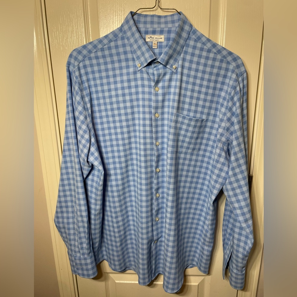 Peter Millar Light Blue Gingham Men's Shirt